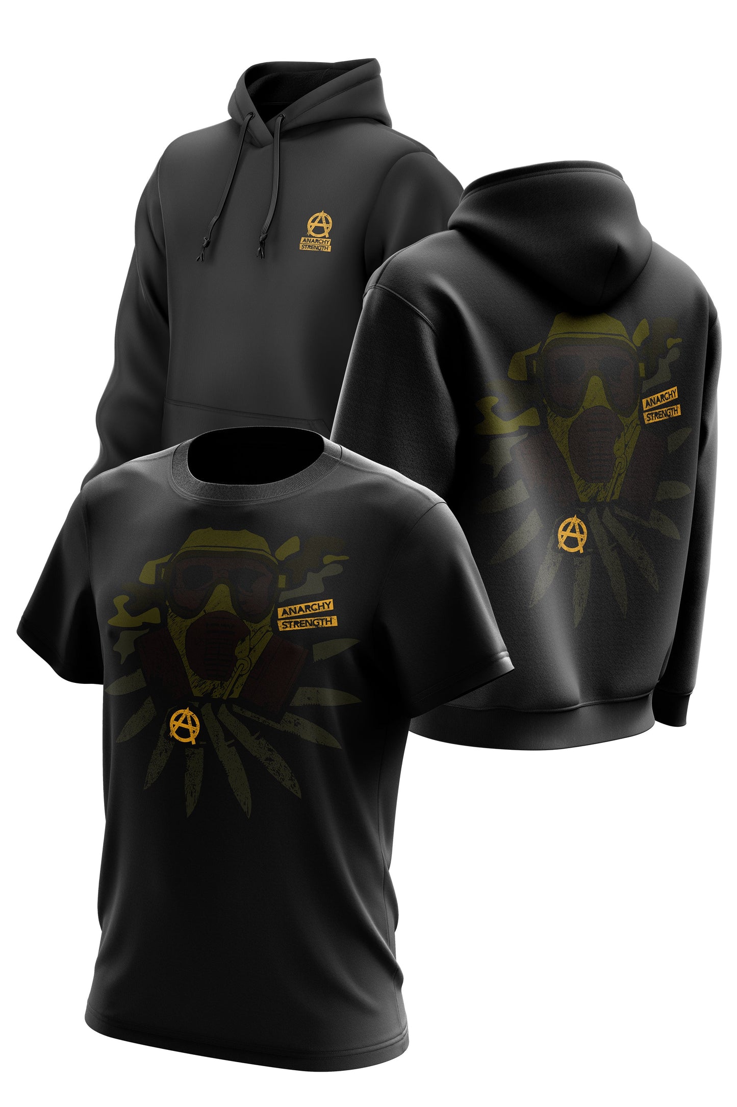 AS 'GAS MASK' HOODIE + TEE COMBO - BLACK